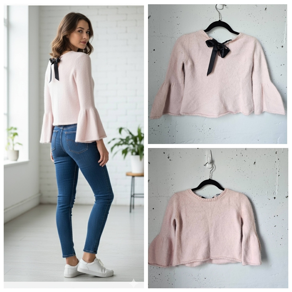 Luisa Spagnoli Baby Pink Angora Blend Cropped Sweater – Size S